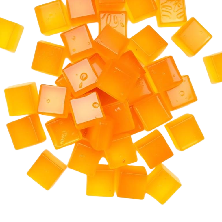 A pile of glossy fruit cubes